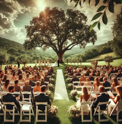 Happy couple getting married under a majestic oak tree at Lone Oak Brewery in Olney, MD